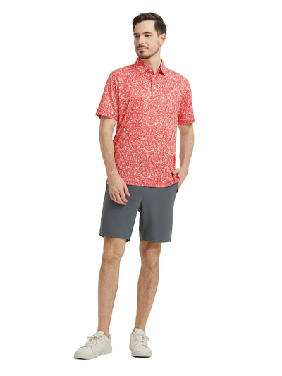 Men's Print Performance Polo-RED TROPICAL TOWN