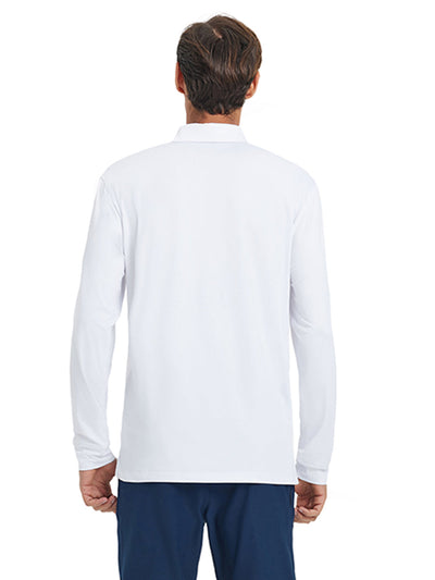 Designed Collared Long Sleeve Golf Polo-WHITE