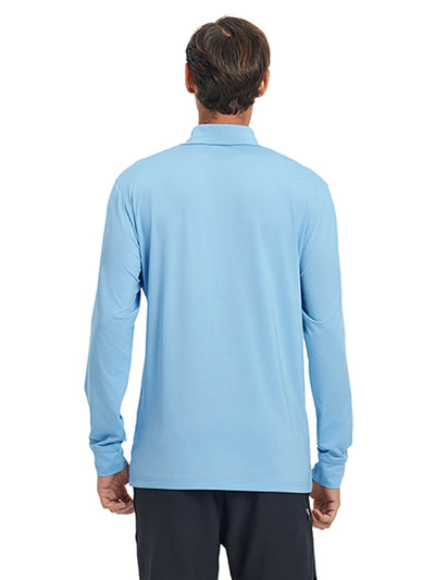 Designed Collared Long Sleeve Golf Polo-LIGHT BLUE