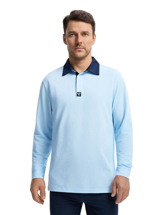 Tech Pique Long Sleeve Golf Shirt For Men-Sky Blue