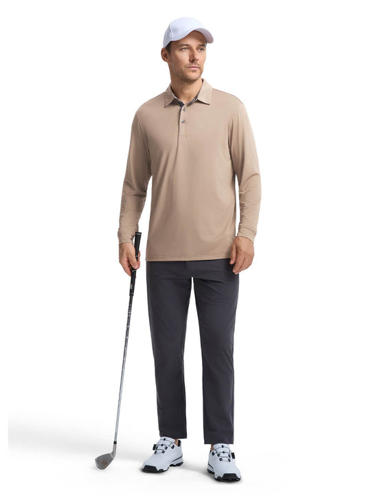 Designed Collared Long Sleeve Golf Shirt For Men-Poplar Palm