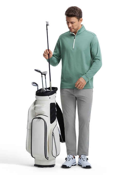 Solid Performance Fleece Golf Quarter Zip For Men-Silver Pine