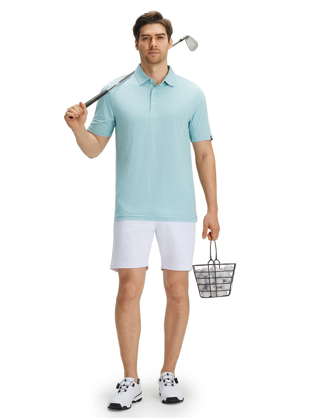 Striped Performance Golf Shirt For Men-Green Maritime Blue
