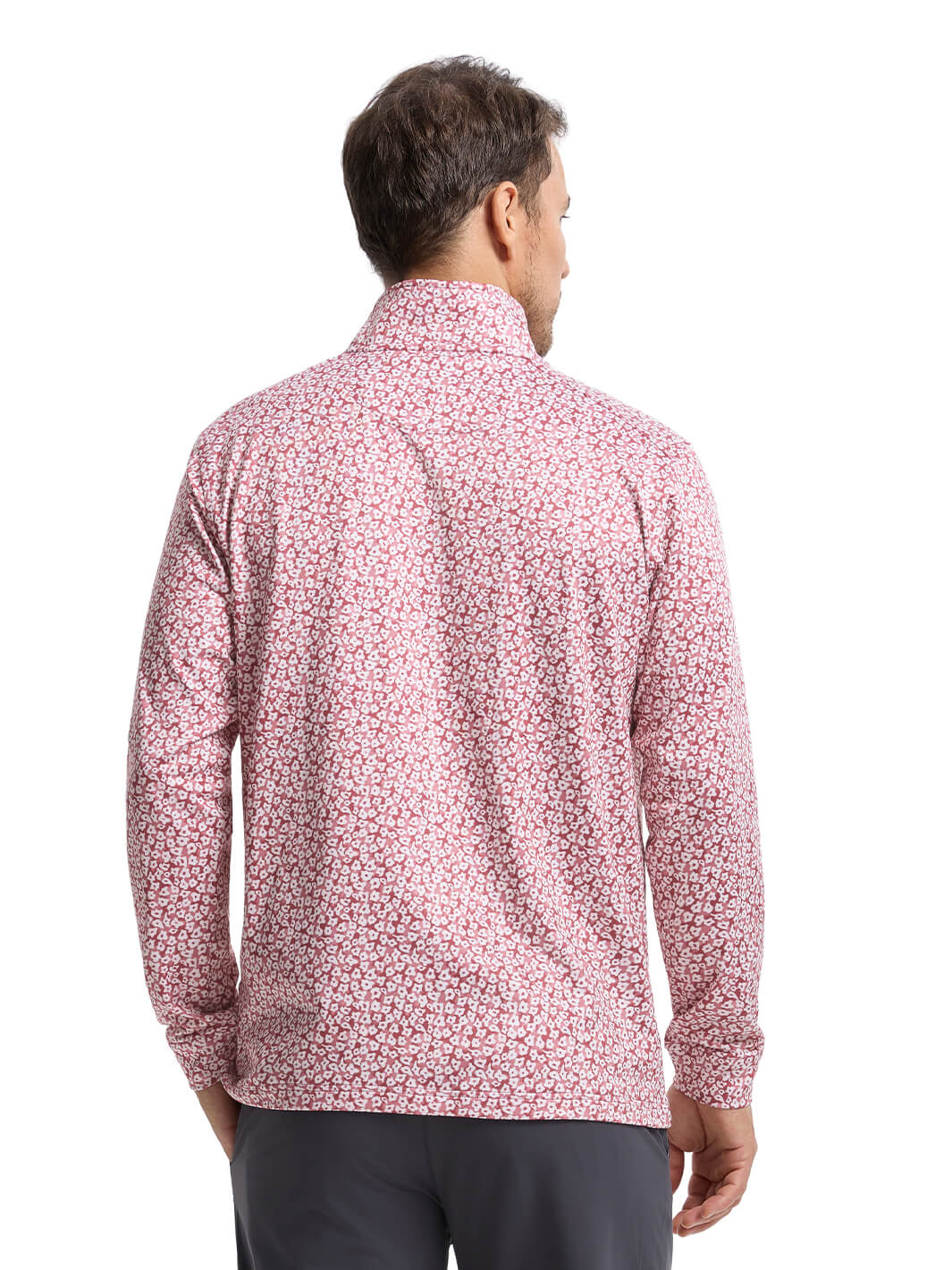 Print Performance Golf Quarter Zip For Men-Red Flower Rain