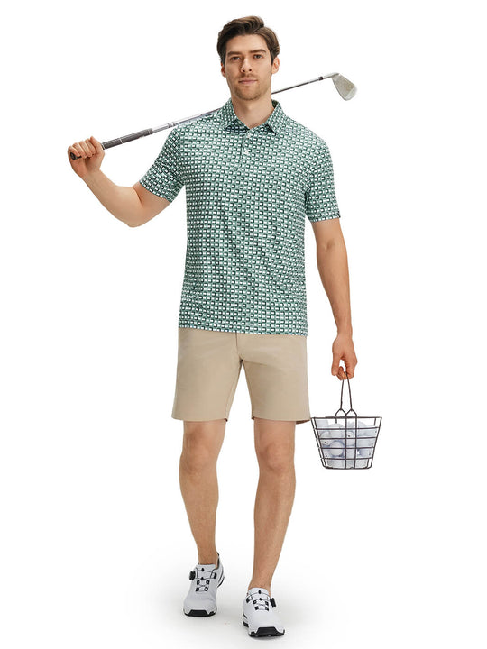Print Performance Golf Shirt For Men-Jade