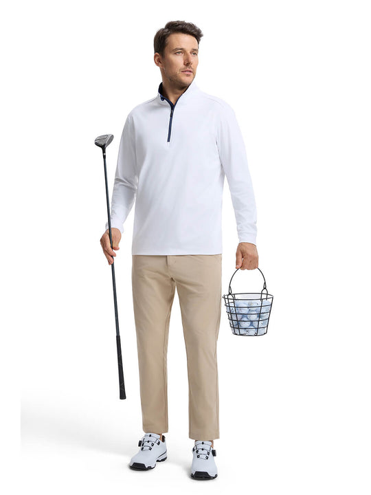 Solid Performance Golf Quarter Zip For Men-Pure White