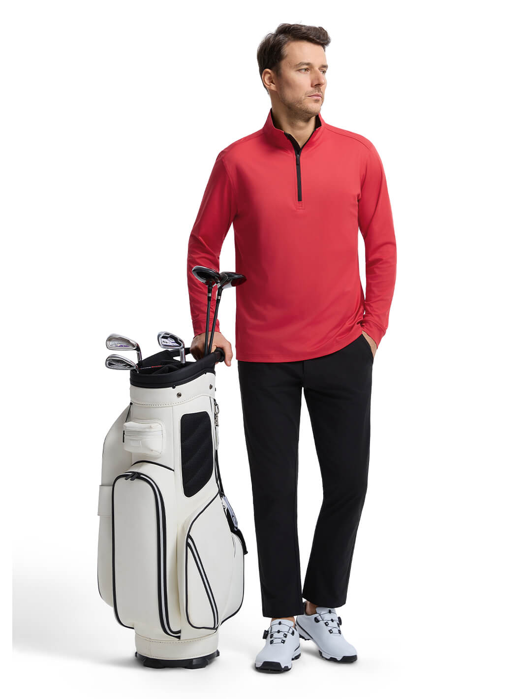 Solid Performance Golf Quarter Zip For Men-Oxford Red