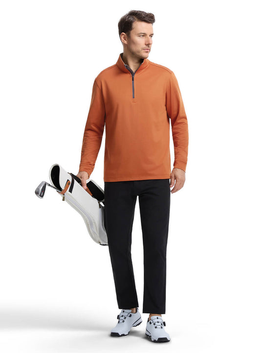 Solid Performance Fleece Golf Quarter Zip For Men-Potter's Clay