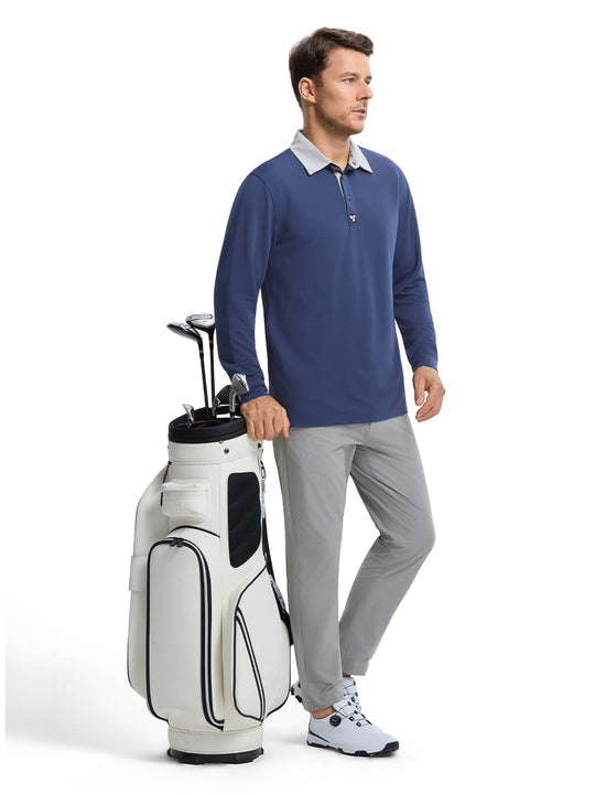 Tech Pique Long Sleeve Golf Shirt For Men-Navy
