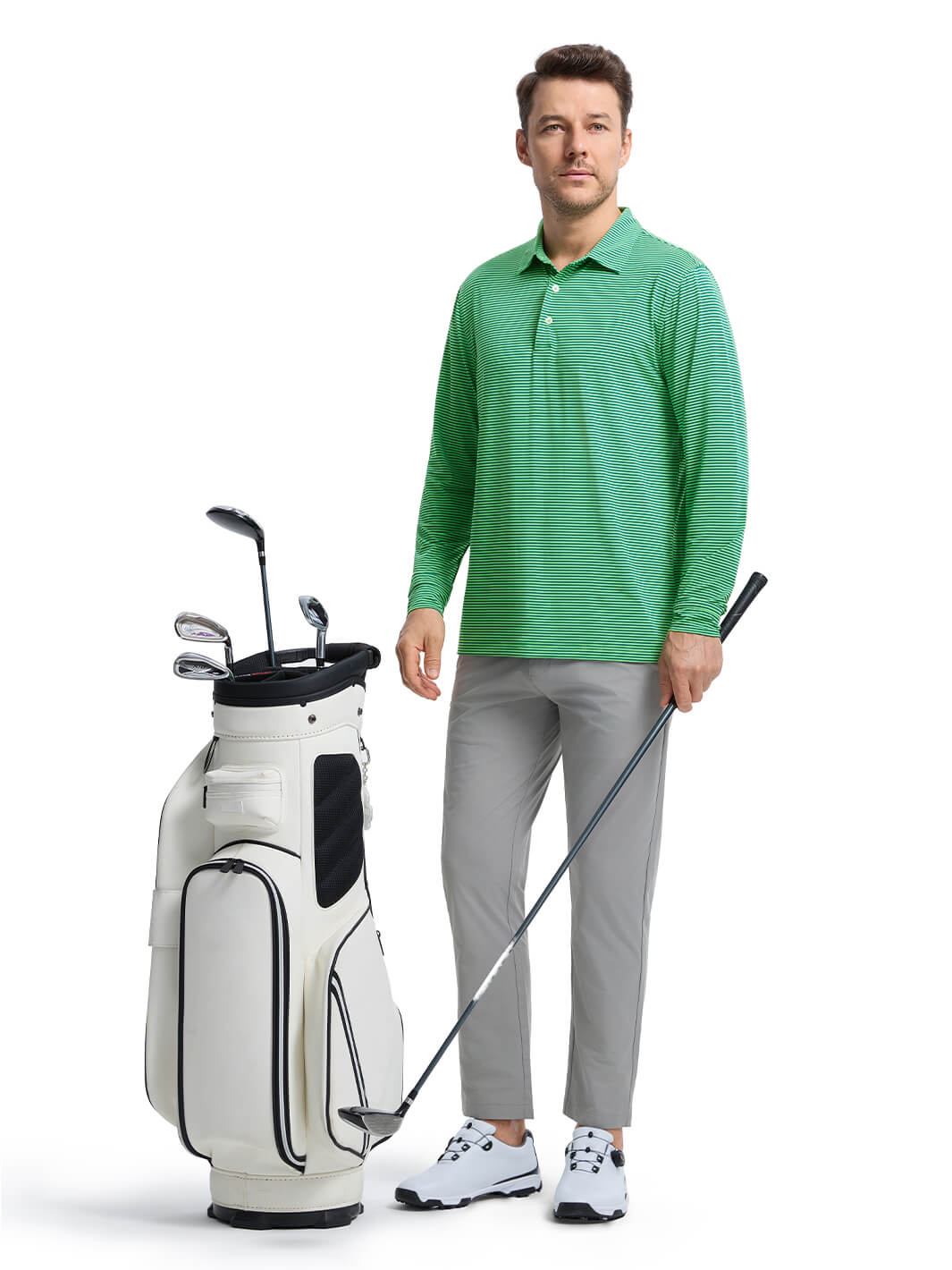 Striped Long Sleeve Golf Shirt For Men-Green