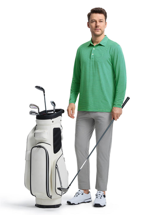 Striped Long Sleeve Golf Shirt For Men-Green