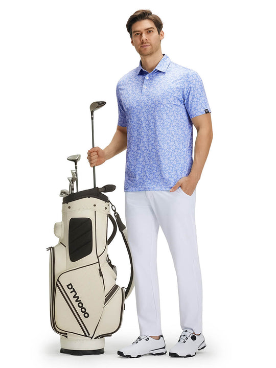 Print Performance Golf Shirt For Men-Misty Blue Paisley