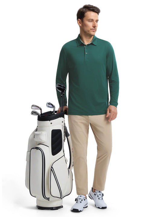 Designed Collared Long Sleeve Golf Shirt For Men-Nordic Pine Green