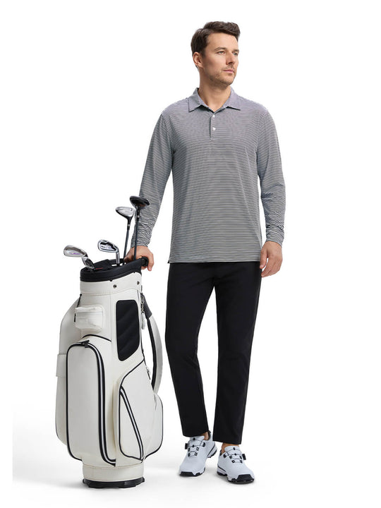 Striped Long Sleeve Golf Shirt For Men-Black