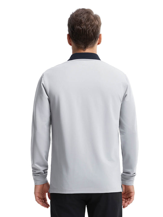 Tech Pique Long Sleeve Golf Shirt For Men-Light Grey