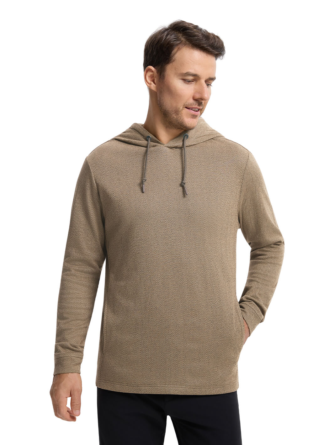 Herringbone Performance Golf Hoodie For Men-Caramel