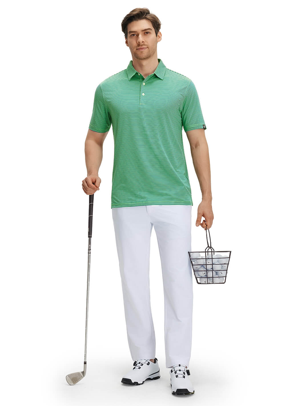 Striped Performance Golf Shirt For Men-Green