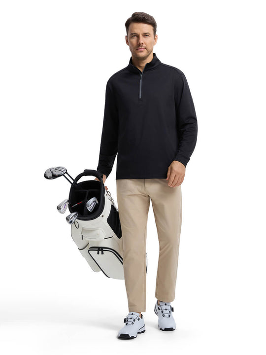 Solid Performance Fleece Golf Quarter Zip For Men-Meteorite