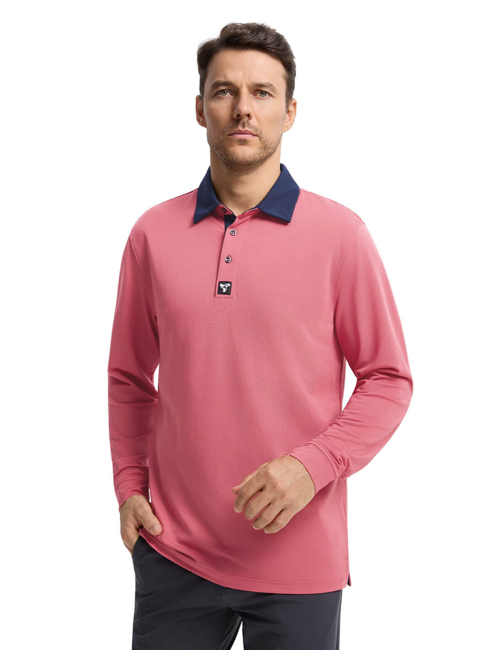 Tech Pique Long Sleeve Golf Shirt For Men-Cranberry