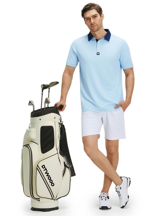 Tech Pique Performance Golf Shirt For Men-Sky Blue