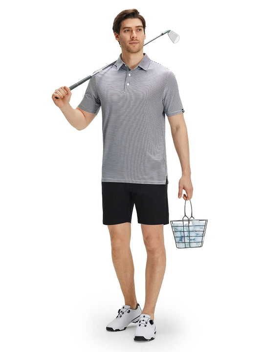 Striped Performance Golf Shirt For Men-Black