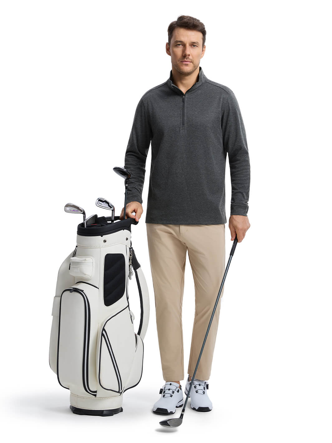 Herringbone Performance Golf Quarter Zip For Men-Black