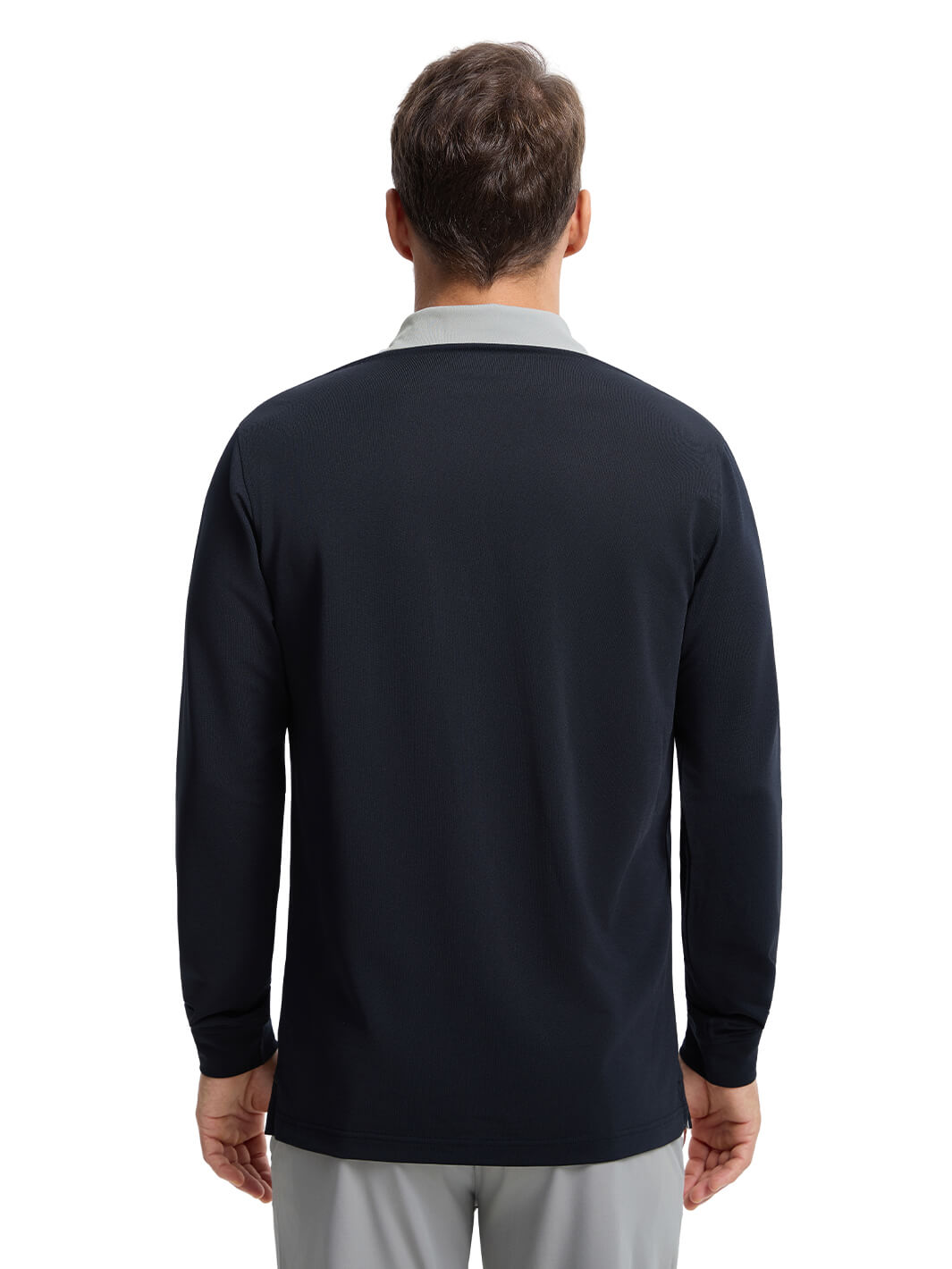 Tech Pique Long Sleeve Golf Shirt For Men-Blcak