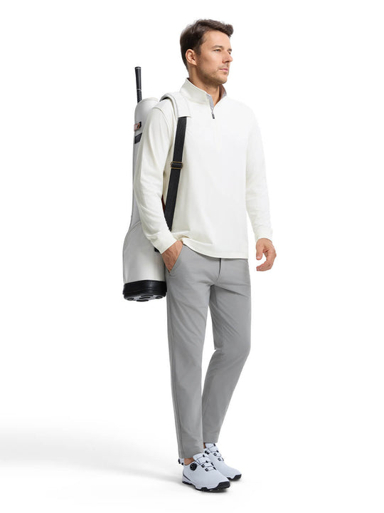 Solid Performance Fleece Golf Quarter Zip For Men-Cloud Dancer