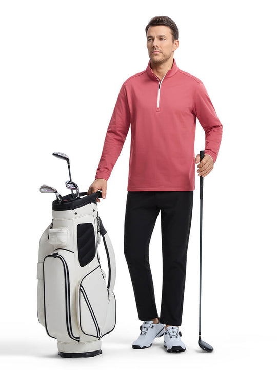 Solid Performance Fleece Golf Quarter Zip For Men-Baked Apple