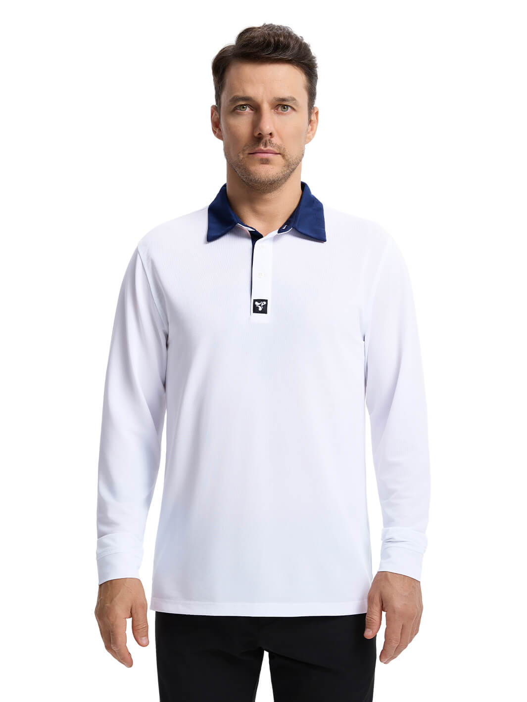 Tech Pique Long Sleeve Golf Shirt For Men-White