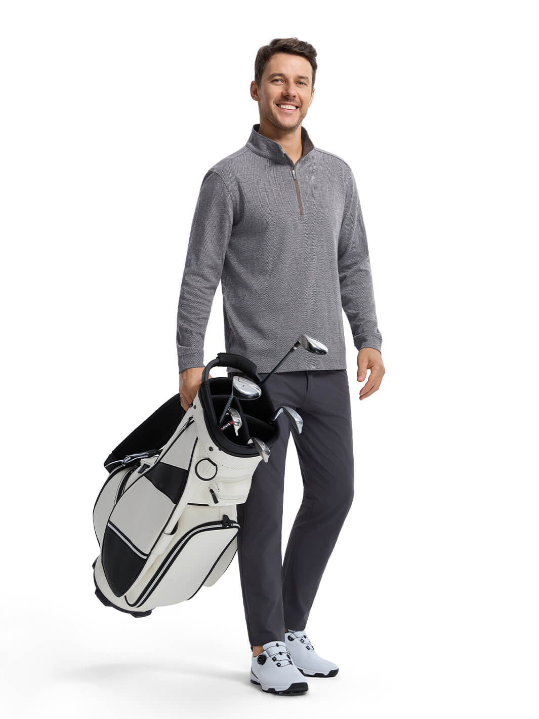 Herringbone Performance Golf Quarter Zip For Men-Mocha