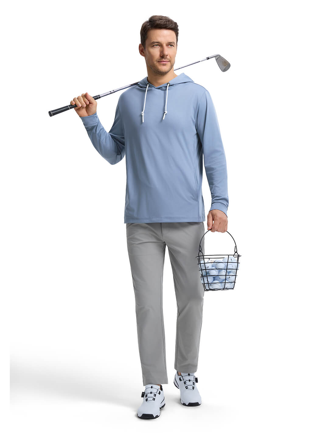 Solid Performance Golf Hoodie For Men-Steel Blue