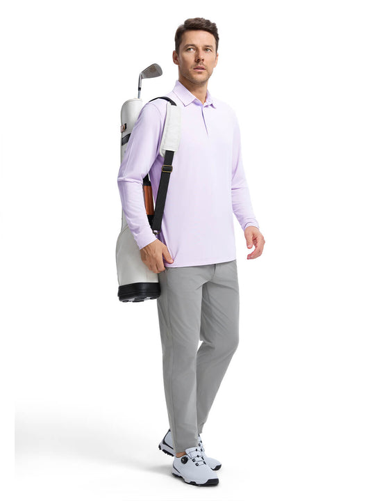 Designed Collared Long Sleeve Golf Shirt For Men-Purple Petals