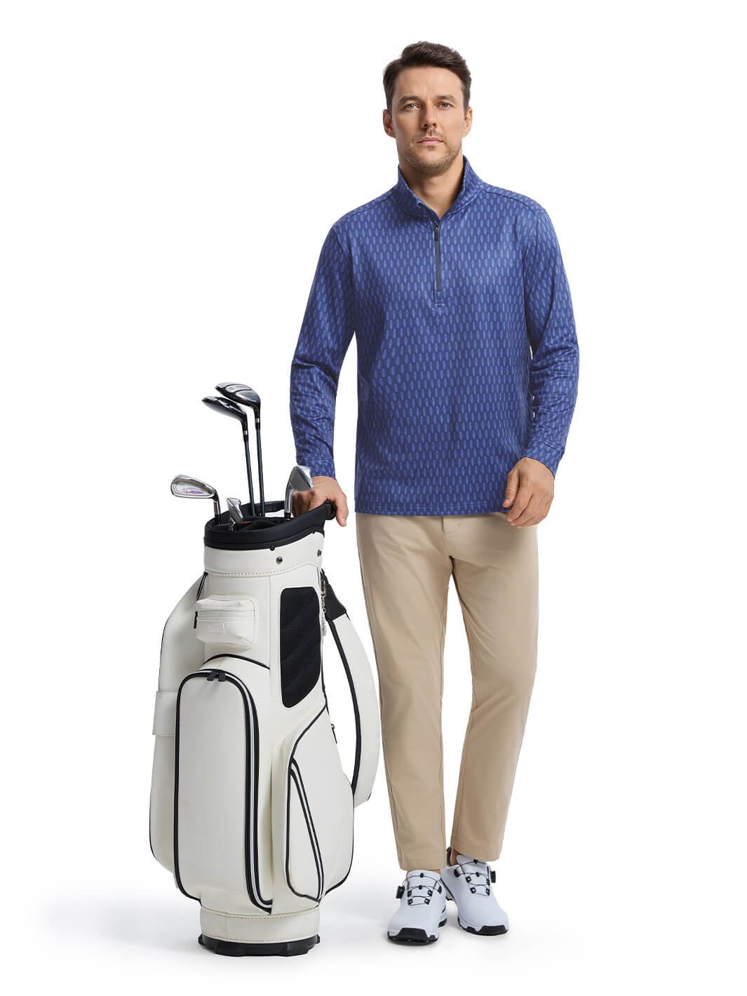 Print Performance Golf Quarter Zip For Men-Vein