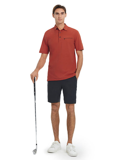 Hidden Zip Pocket Performance Polo-TITIAN RED