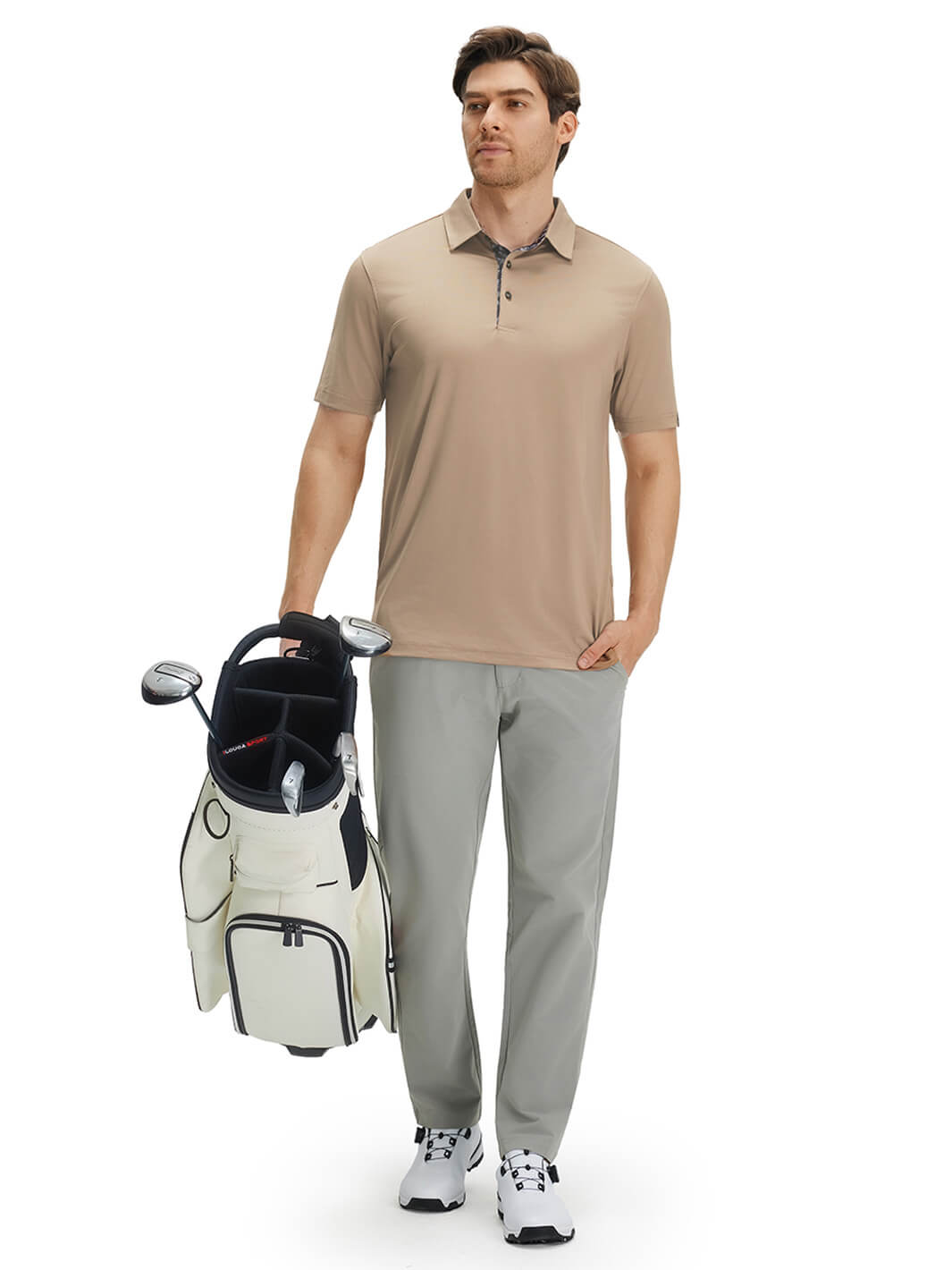 Designed Collared Solid Performance Golf Shirt For Men-Poplar Palm