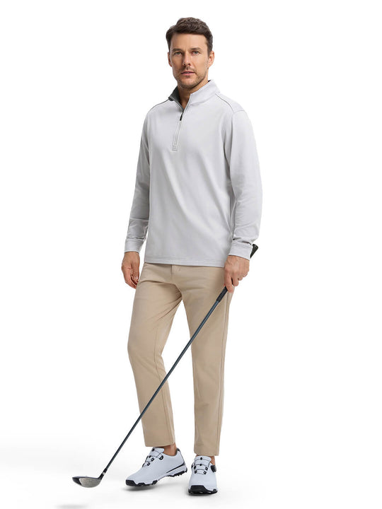Solid Performance Fleece Golf Quarter Zip For Men-Vapor Blue