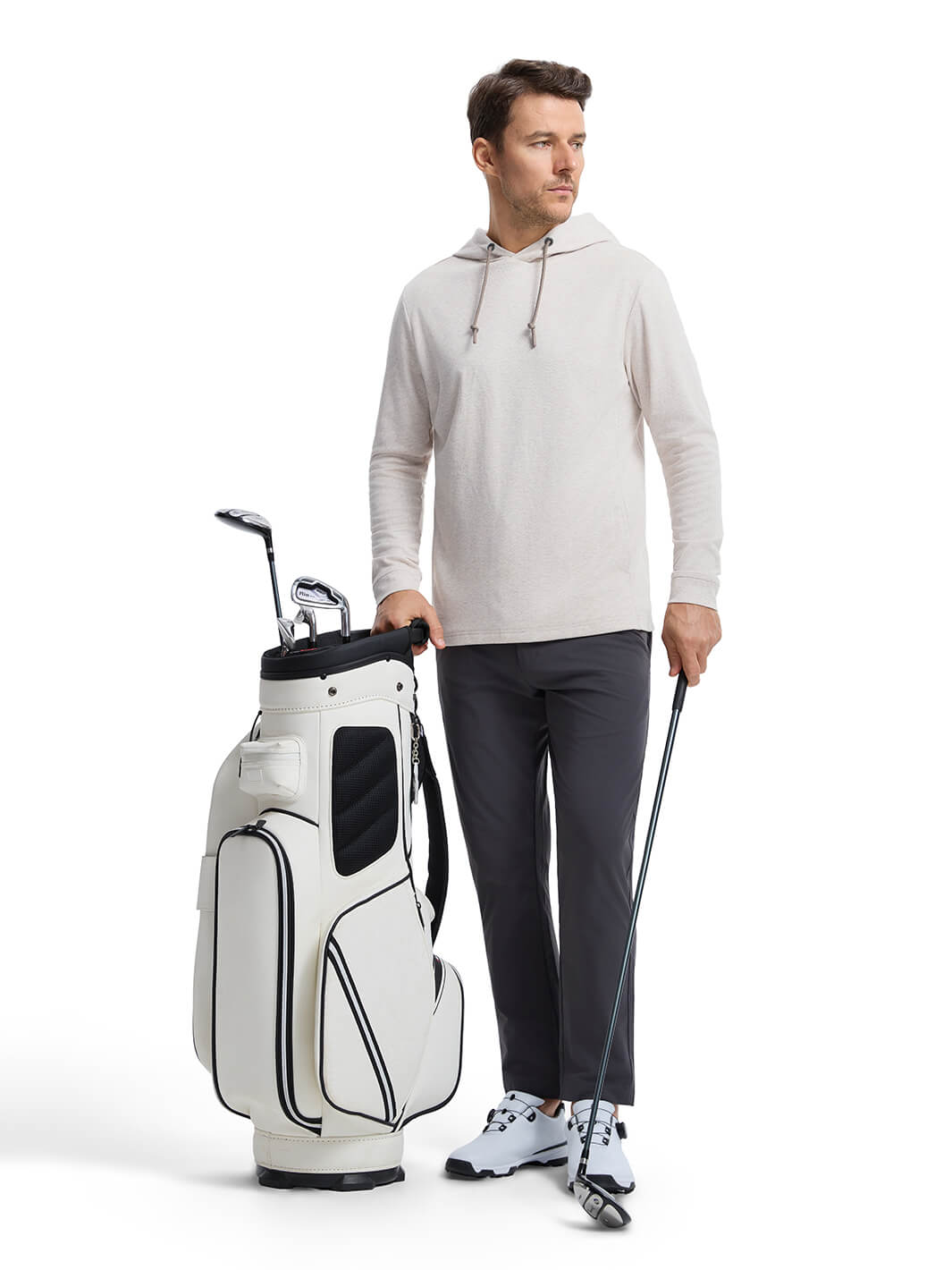 Herringbone Performance Golf Hoodie For Men-Desert