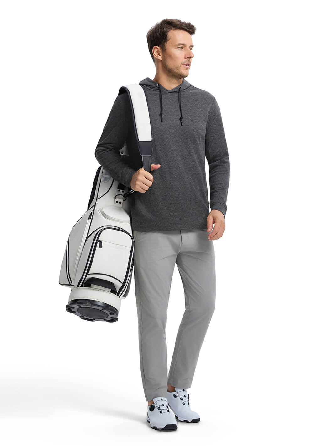 Herringbone Performance Golf Hoodie For Men-Black