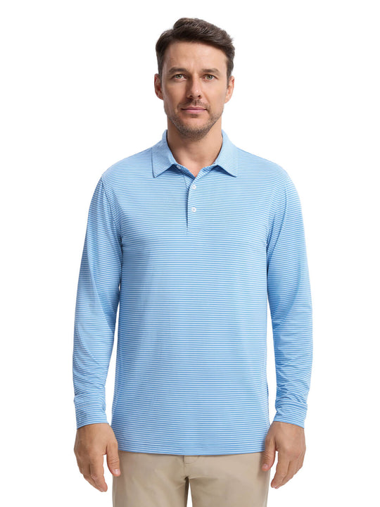 Striped Long Sleeve Golf Shirt For Men-Sailor Blue
